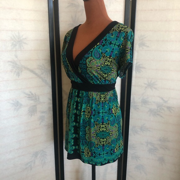 Apt. 9 Retro Floral Short Sleeve Top Size XL Deep V-Neck Multicolor Floral Top - Picture 12 of 15